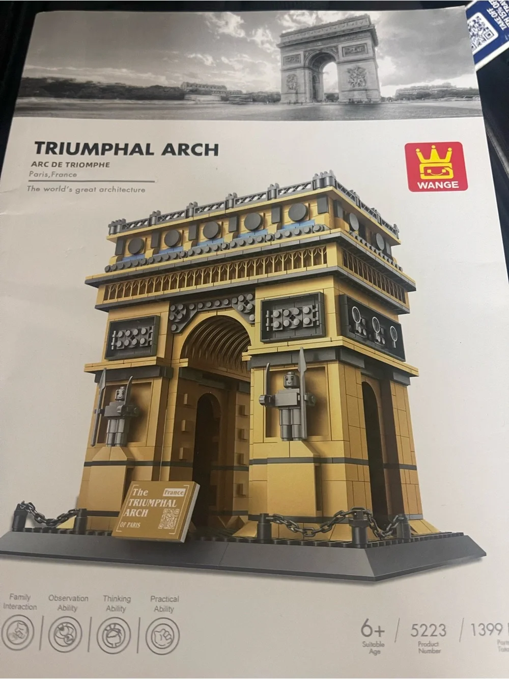 WANGE Triumphal Arch (Arc de Triomphe, Paris) set, product #5223, 1,399 pieces,